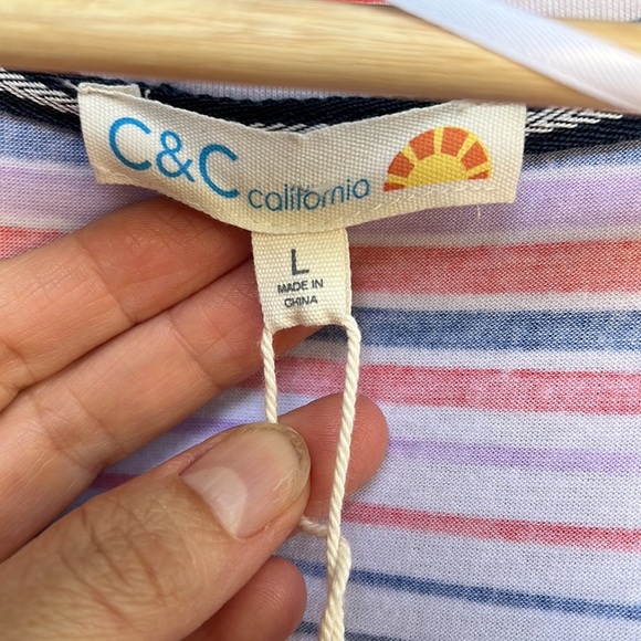 C&C California New Short Sleeve Lightweight Jersey Stripped Midi Dress Size L - Picture 2 of 6